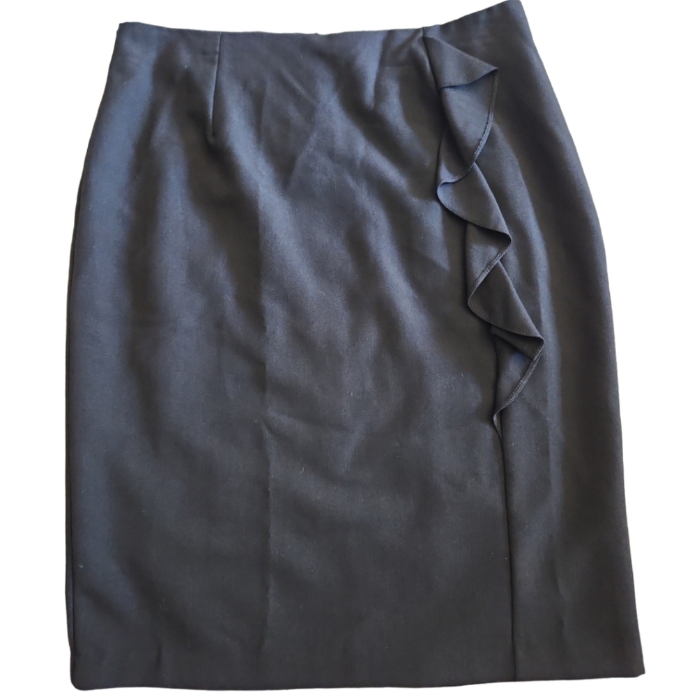 Black Pencil Skirt with Front Ruffle, Has Back Slit and Back Zipper, Siz…